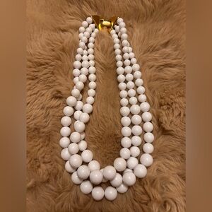 Napier Elegant White Beaded Necklace Vintage Costume Jewelry with Gold-Tone Clas